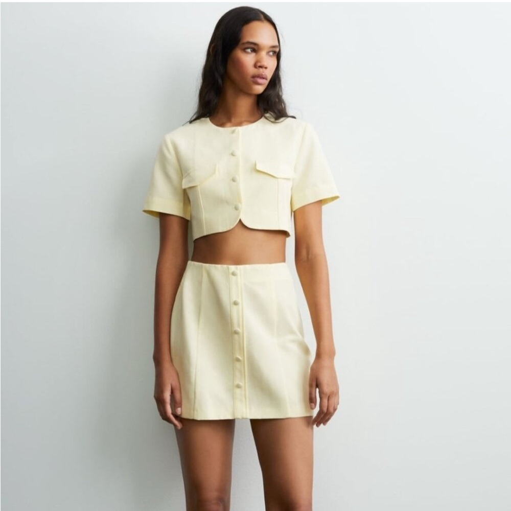 Zara Yellow Cropped Jacket and Skirt Set size XS